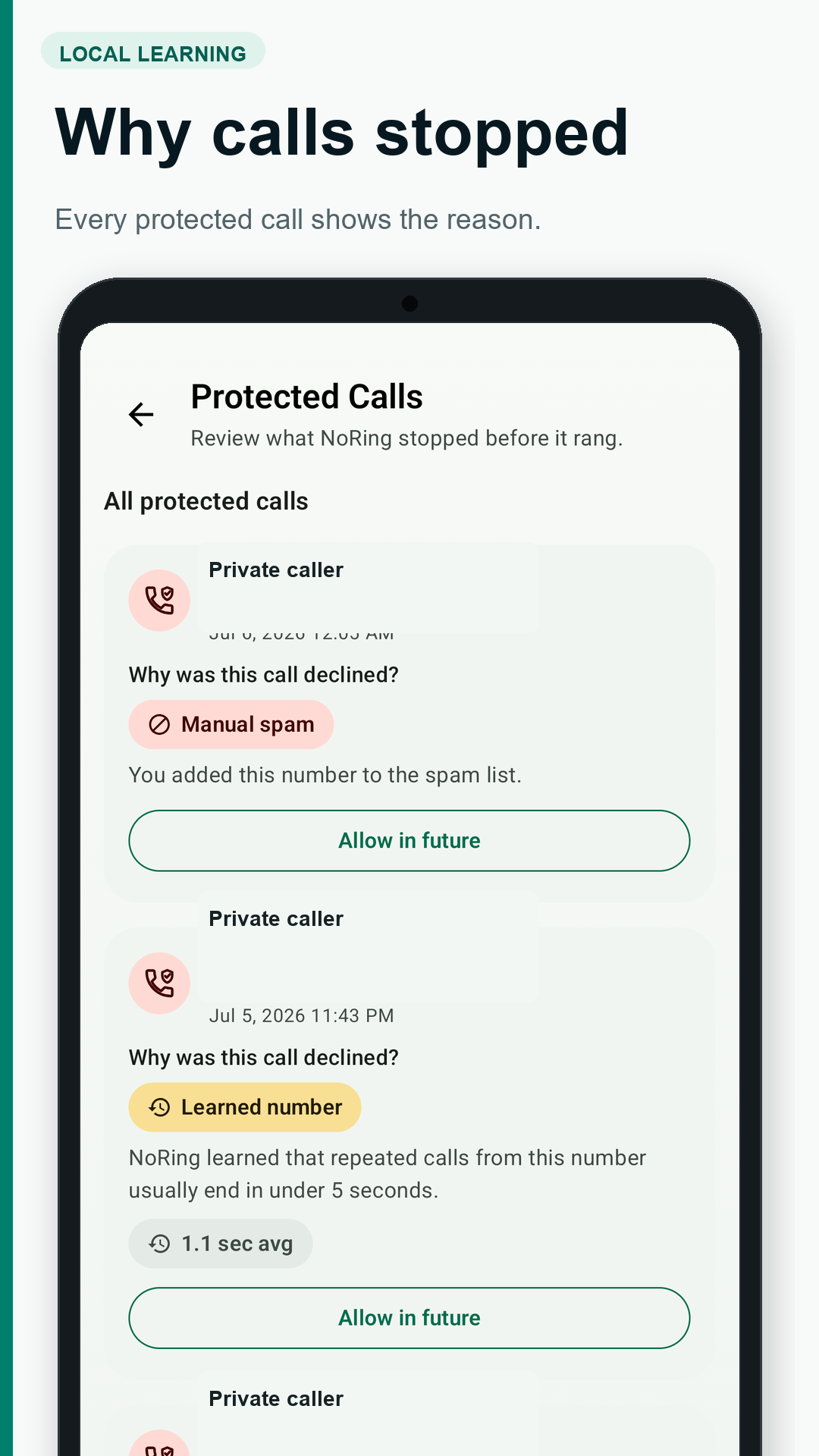NoRing Android app screenshot for how to stop spam calls on Android